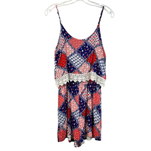 Aina Be Womens Sleeveless Romper Multicolor Lace Accent Medium - Picture 1 of 8